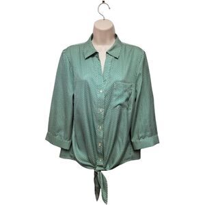 THE LIMITED With Tie Waist Abstract Green Size Large 3/4 Sleeve Casual Shirt